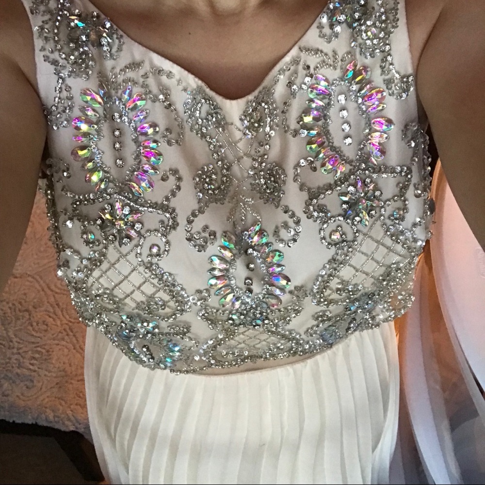 Embellished Formal Dress with Cream Pleated Skirt
